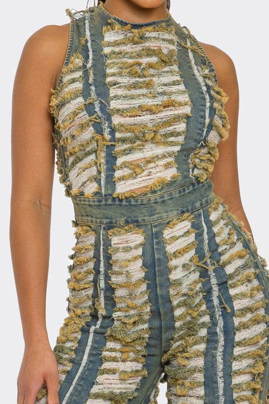 Raw Edge Frayed Denim Jumpsuit - Shop Style & More | Fresh Looks, Everyday Deals & Free Shipping