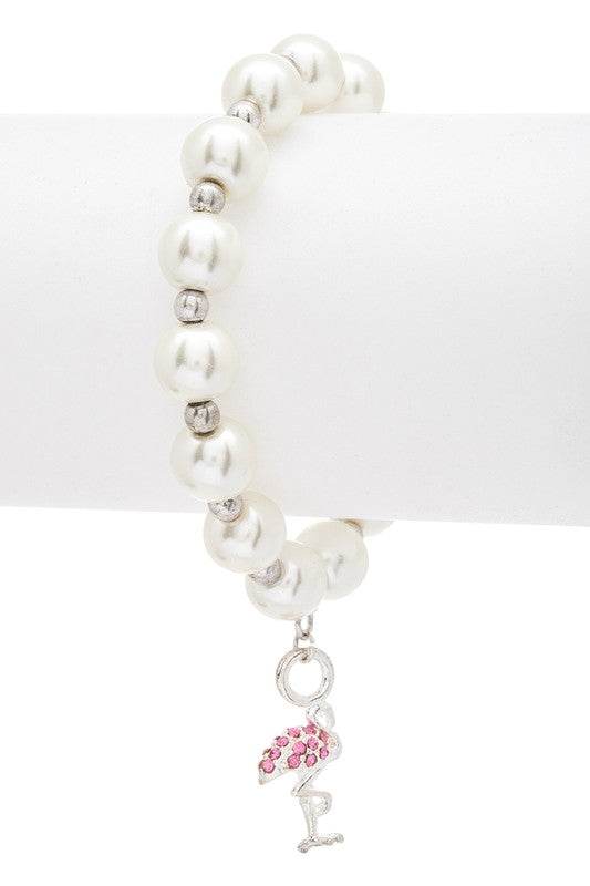 Flamingo Charm Pearl Stretch Bracelet - Shop Style & More | Fresh Looks, Everyday Deals & Free Shipping