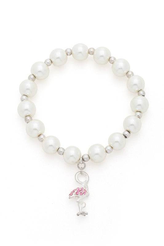 Flamingo Charm Pearl Stretch Bracelet - Shop Style & More | Fresh Looks, Everyday Deals & Free Shipping