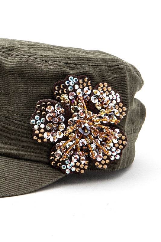 Beaded 3D Flower Statement Cadet Cap - Shop Style & More | Fresh Looks, Everyday Deals & Free Shipping