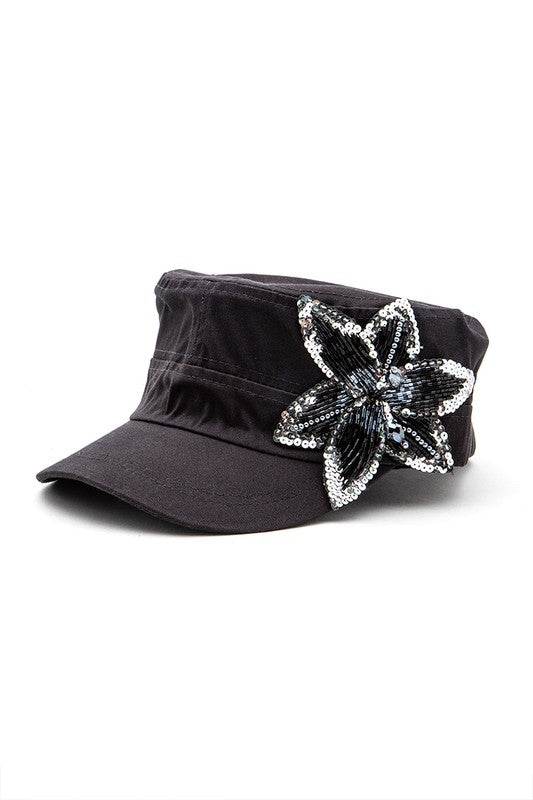 Beaded 3D Flower Statement Cadet Hat - Shop Style & More | Fresh Looks, Everyday Deals & Free Shipping