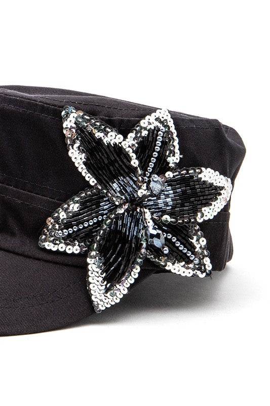 Beaded 3D Flower Statement Cadet Hat - Shop Style & More | Fresh Looks, Everyday Deals & Free Shipping