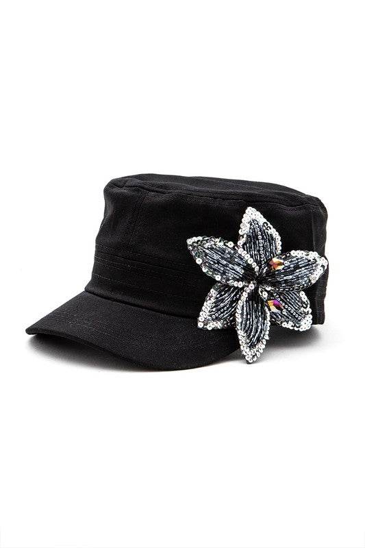 Beaded 3D Flower Statement Cadet Hat - Shop Style & More | Fresh Looks, Everyday Deals & Free Shipping