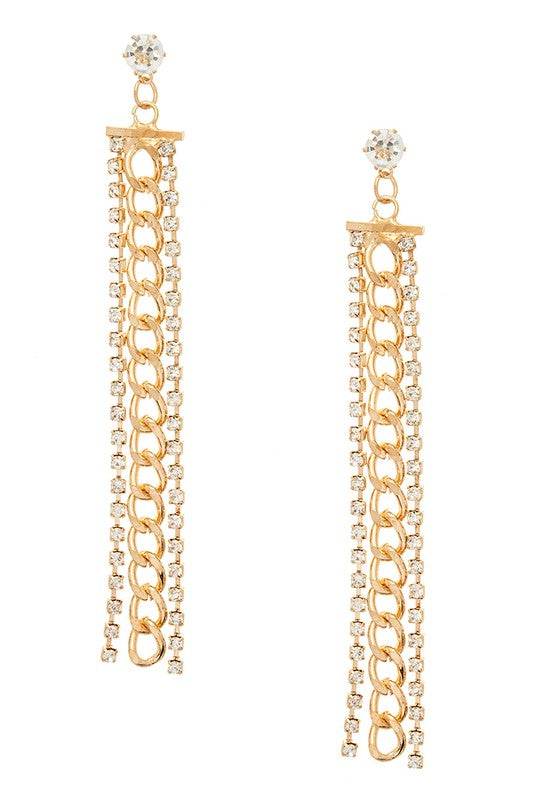 Rhinestone Chain Long Drop Earrings - Shop Style & More | Fresh Looks, Everyday Deals & Free Shipping