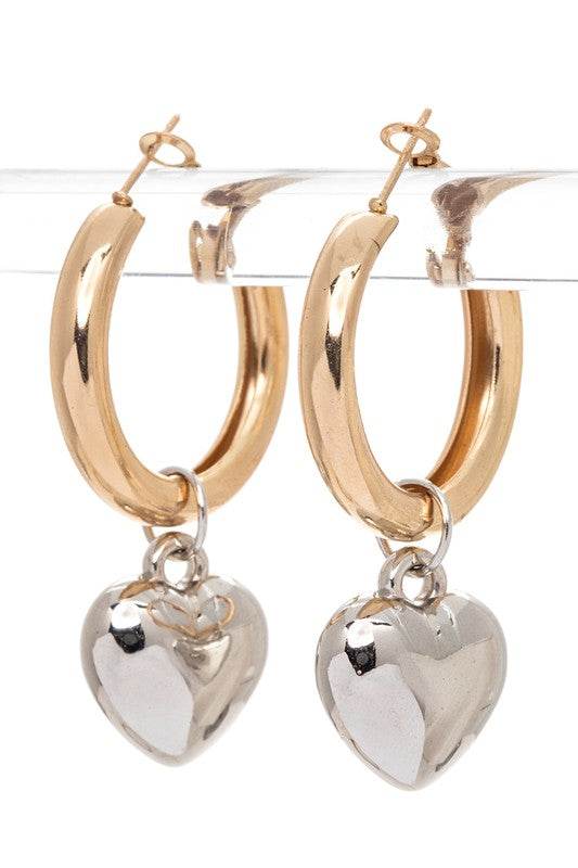 2 Tone Heart Charm Hoop Earrings - Shop Style & More | Fresh Looks, Everyday Deals & Free Shipping