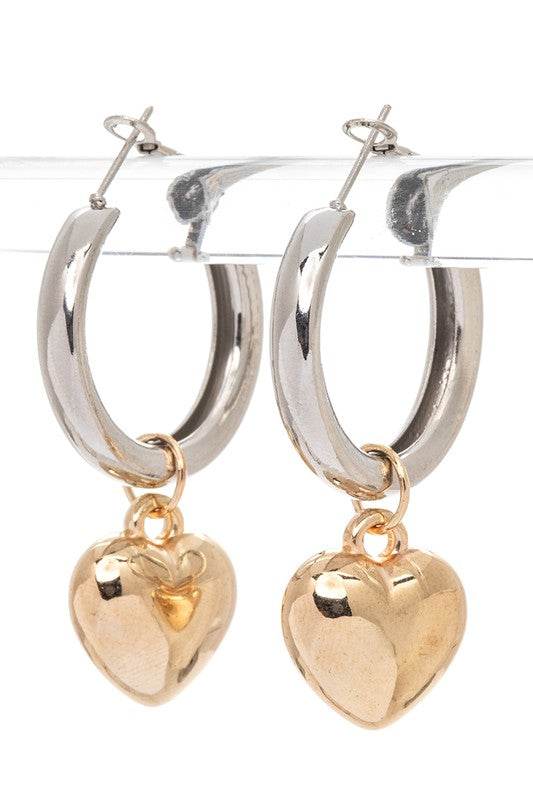 2 Tone Heart Charm Hoop Earrings - Shop Style & More | Fresh Looks, Everyday Deals & Free Shipping