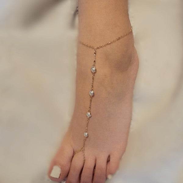 Gold Pearl Anklet Toe Ring Barefoot Sandal Anklet - Shop Style & More | Fresh Looks, Everyday Deals & Free Shipping