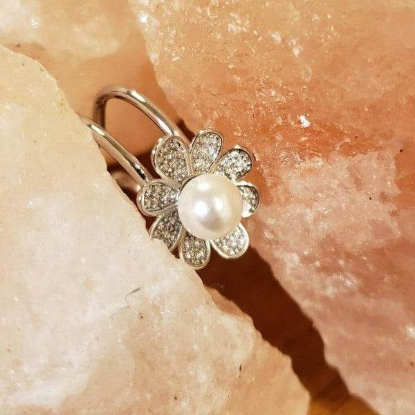 White Gold Dipped CZ Flower Acrylic Pearl - Shop Style & More | Fresh Looks, Everyday Deals & Free Shipping