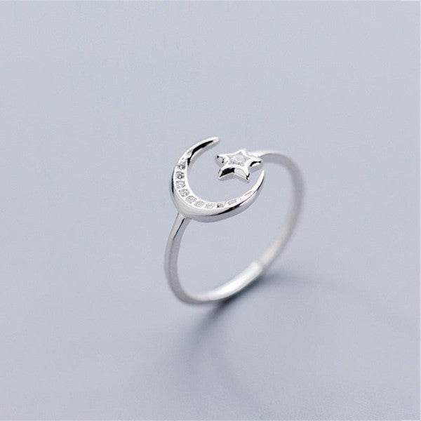 Moon and Star Sterling Silver Adjustable Ring - Shop Style & More | Fresh Looks, Everyday Deals & Free Shipping