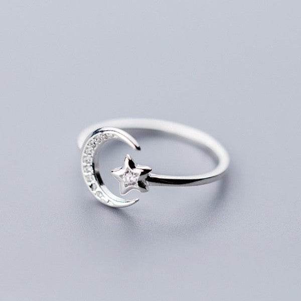 Moon and Star Sterling Silver Adjustable Ring - Shop Style & More | Fresh Looks, Everyday Deals & Free Shipping