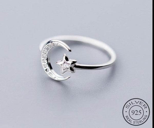Moon and Star Sterling Silver Adjustable Ring - Shop Style & More | Fresh Looks, Everyday Deals & Free Shipping