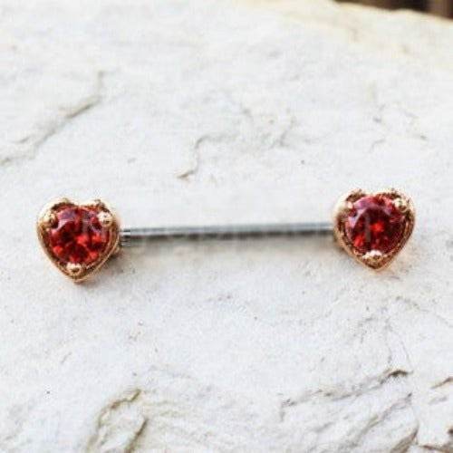 Rose Gold Red CZ Heart Nipple Bar - Shop Style & More | Fresh Looks, Everyday Deals & Free Shipping