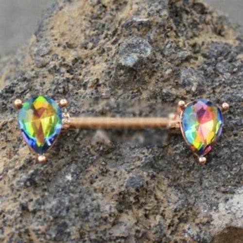 Rose Gold Tear Drop Vitrail Medium CZ Nipple Bar - Shop Style & More | Fresh Looks, Everyday Deals & Free Shipping
