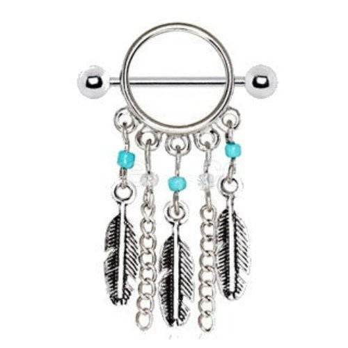 316L Surgical Steel Turquoise Beads Feather Dangle - Shop Style & More | Fresh Looks, Everyday Deals & Free Shipping