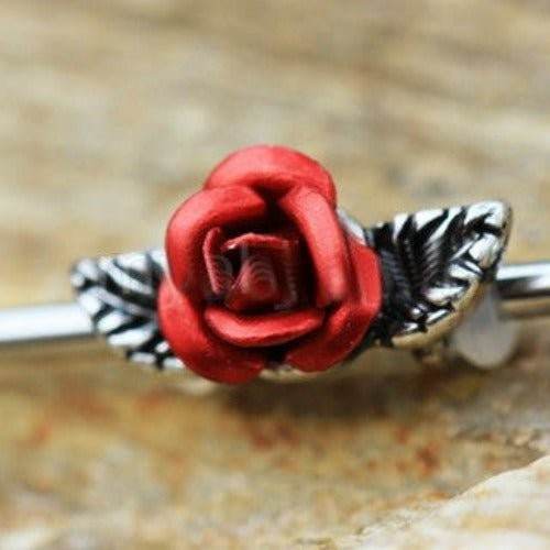 316L Stainless Steel Red Rose Industrial Barbell - Shop Style & More | Fresh Looks, Everyday Deals & Free Shipping