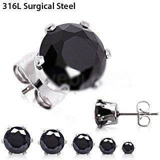 Pair of 316L Surgical Steel Black Round CZ Stud - Shop Style & More | Fresh Looks, Everyday Deals & Free Shipping