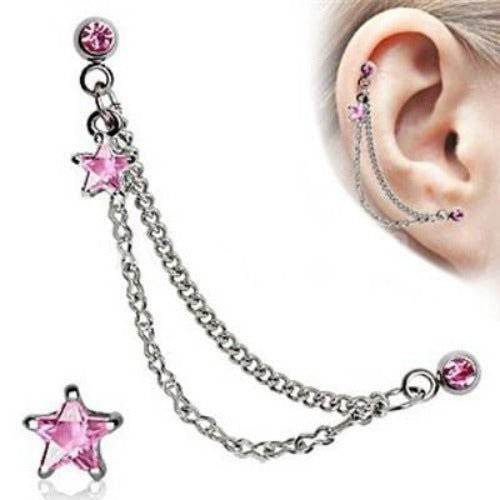 Silver CZ Star Cartilage Earring - Pink - Shop Style & More | Fresh Looks, Everyday Deals & Free Shipping