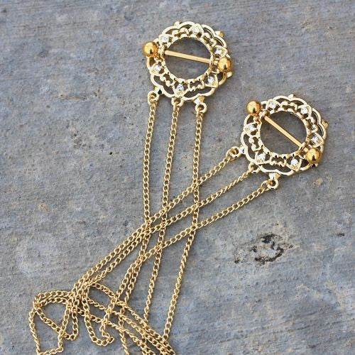 Gold Plated Triple Chain Floral Nipple Shields - Shop Style & More | Fresh Looks, Everyday Deals & Free Shipping