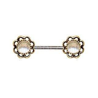 Antique Gold Plated Seashell Flower Nipple Bars - Shop Style & More | Fresh Looks, Everyday Deals & Free Shipping
