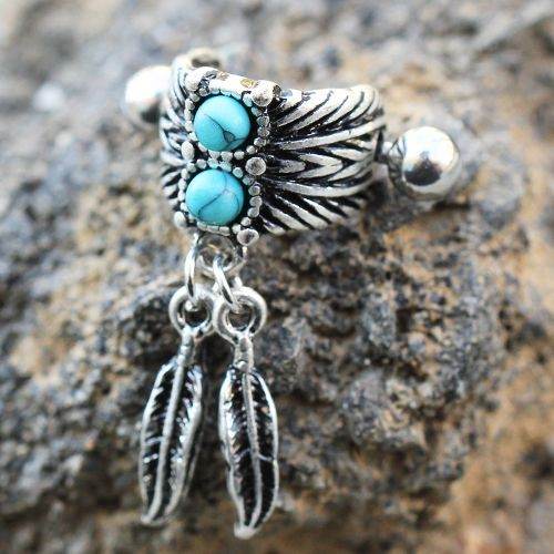 Turquoise & Feather Cartilage Cuff Earring - Shop Style & More | Fresh Looks, Everyday Deals & Free Shipping