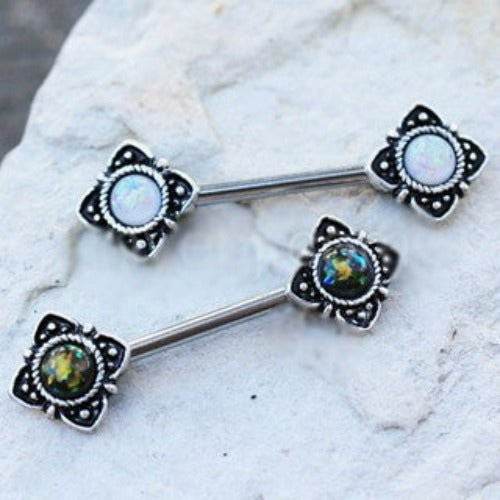 Mystical Flower Nipple Bar with Synthetic Opal - Shop Style & More | Fresh Looks, Everyday Deals & Free Shipping