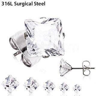 Pair of 316L Surgical Steel Clear Princess Cut CZ - Shop Style & More | Fresh Looks, Everyday Deals & Free Shipping