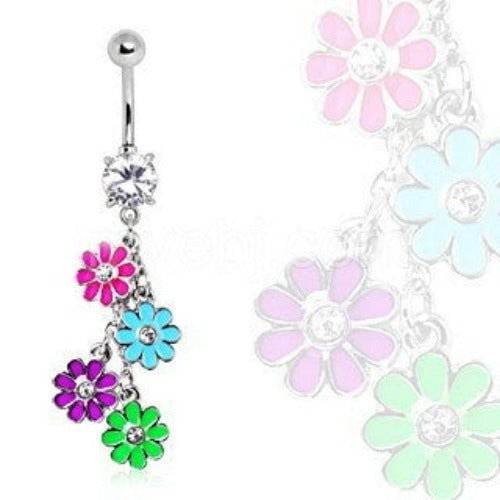 Navel Ring with Multi Color Daisy Dangle - Shop Style & More | Fresh Looks, Everyday Deals & Free Shipping