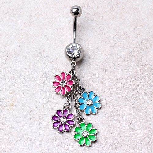 Navel Ring with Multi Color Daisy Dangle - Shop Style & More | Fresh Looks, Everyday Deals & Free Shipping