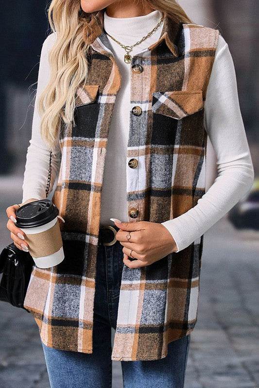 Straw Yellow Retro Plaid Button up Collared Vest - Shop Style & More | Fresh Looks, Everyday Deals & Free Shipping