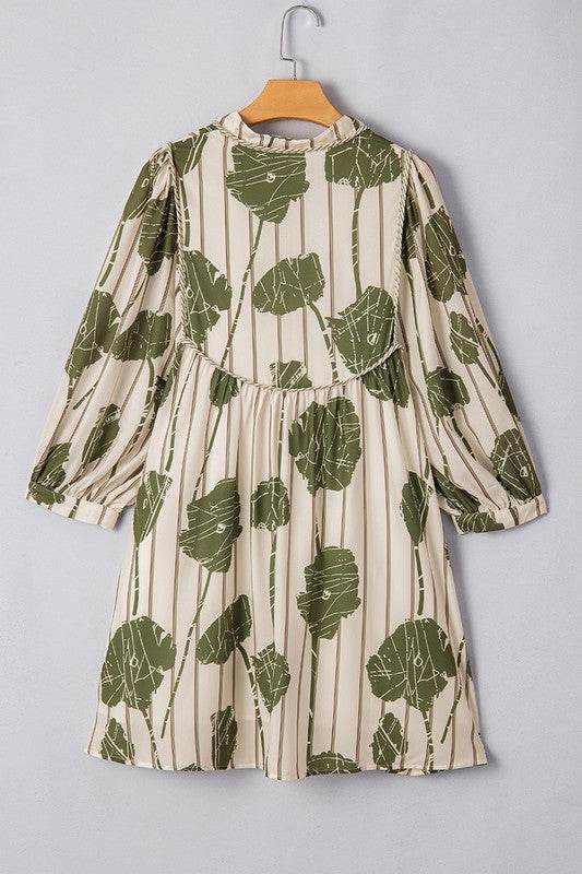Floral Striped Print Piping Puff Sleeve Dress - Shop Style & More | Fresh Looks, Everyday Deals & Free Shipping