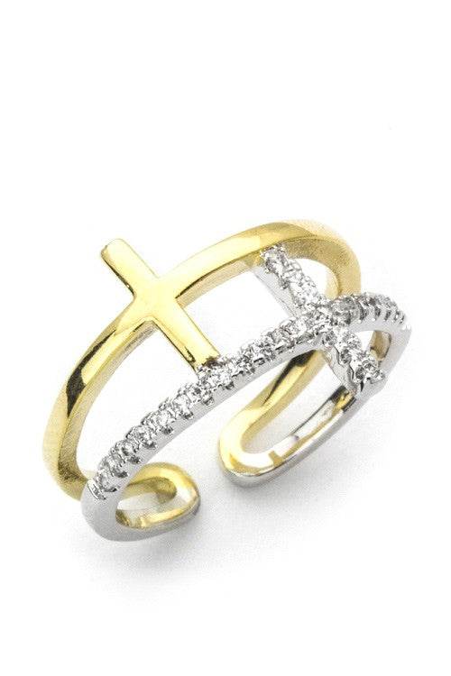 2 Tone CZ Crosses Ring - Shop Style & More | Fresh Looks, Everyday Deals & Free Shipping