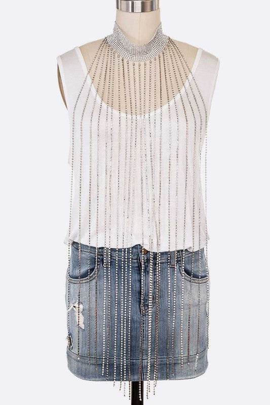 Extra Long Fringe Rhinestone Choker Necklace - Shop Style & More | Fresh Looks, Everyday Deals & Free Shipping