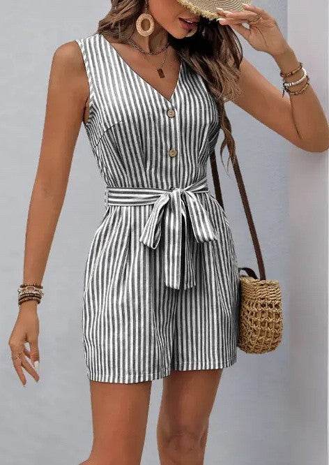 Sleeveless Striped Tie-Waist Romper - Shop Style & More | Fresh Looks, Everyday Deals & Free Shipping