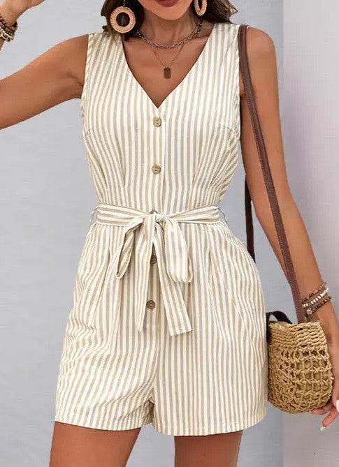 Sleeveless Striped Tie-Waist Romper - Shop Style & More | Fresh Looks, Everyday Deals & Free Shipping