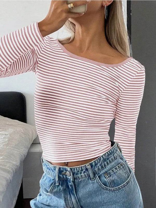 Striped long sleeve open back shirt - Shop Style & More | Fresh Looks, Everyday Deals & Free Shipping