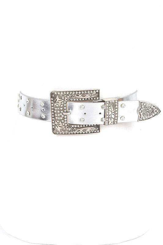 Engraved Buckle Crystal Metallic Belt - Shop Style & More | Fresh Looks, Everyday Deals & Free Shipping