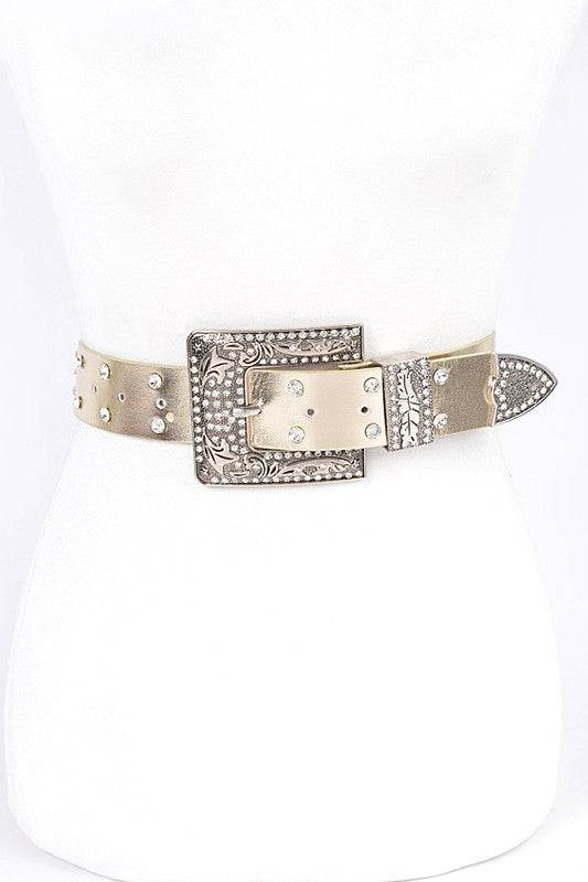 Engraved Buckle Crystal Metallic Belt - Shop Style & More | Fresh Looks, Everyday Deals & Free Shipping