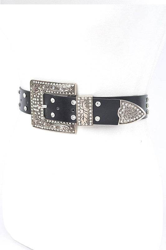 Engraved Buckle Crystal Metallic Belt - Shop Style & More | Fresh Looks, Everyday Deals & Free Shipping