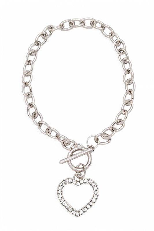Crystal Heart Charm Toggle Bracelet - Shop Style & More | Fresh Looks, Everyday Deals & Free Shipping