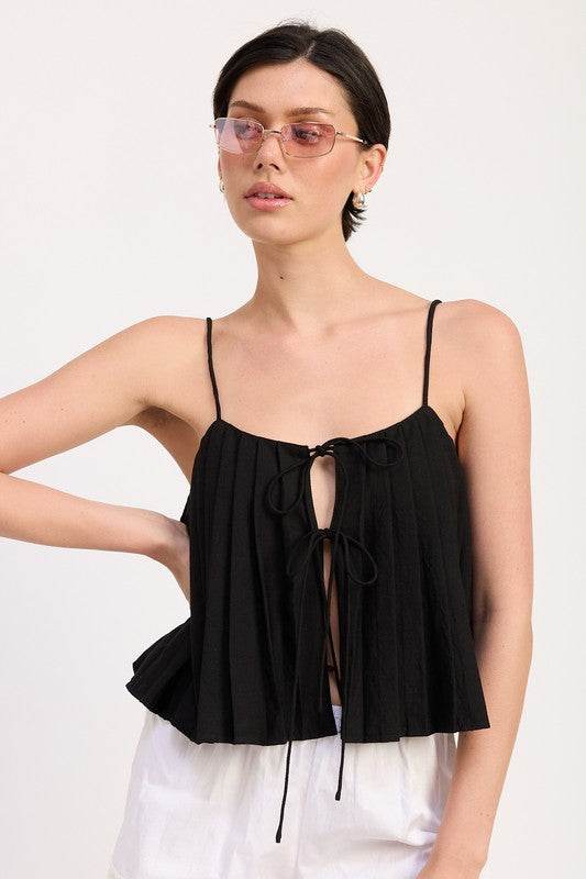 PLEATED TIE FRONT CAMI TOP - Shop Style & More | Fresh Looks, Everyday Deals & Free Shipping