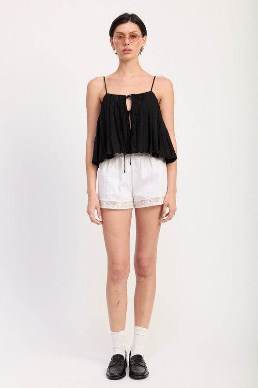 PLEATED TIE FRONT CAMI TOP - Shop Style & More | Fresh Looks, Everyday Deals & Free Shipping