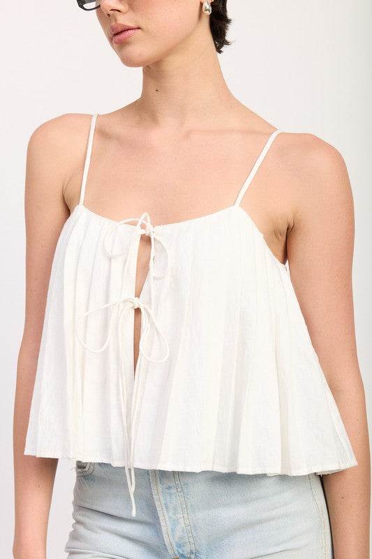 PLEATED TIE FRONT CAMI TOP - Shop Style & More | Fresh Looks, Everyday Deals & Free Shipping
