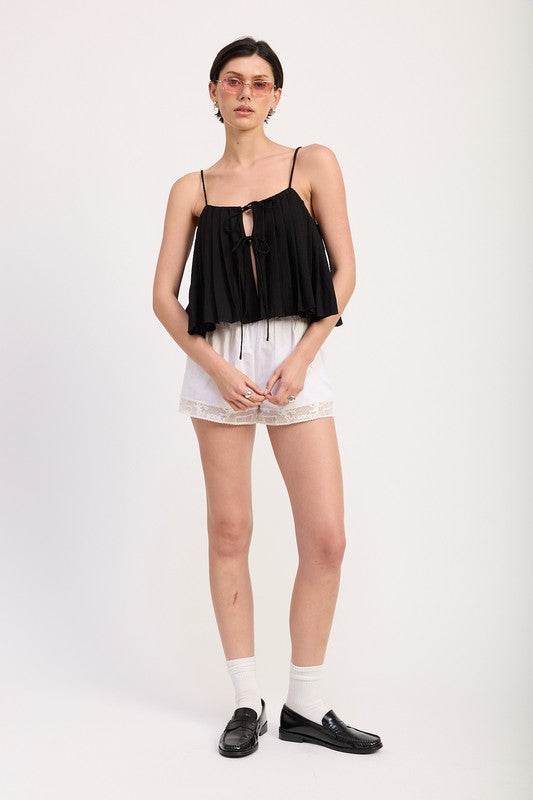 PLEATED TIE FRONT CAMI TOP - Shop Style & More | Fresh Looks, Everyday Deals & Free Shipping