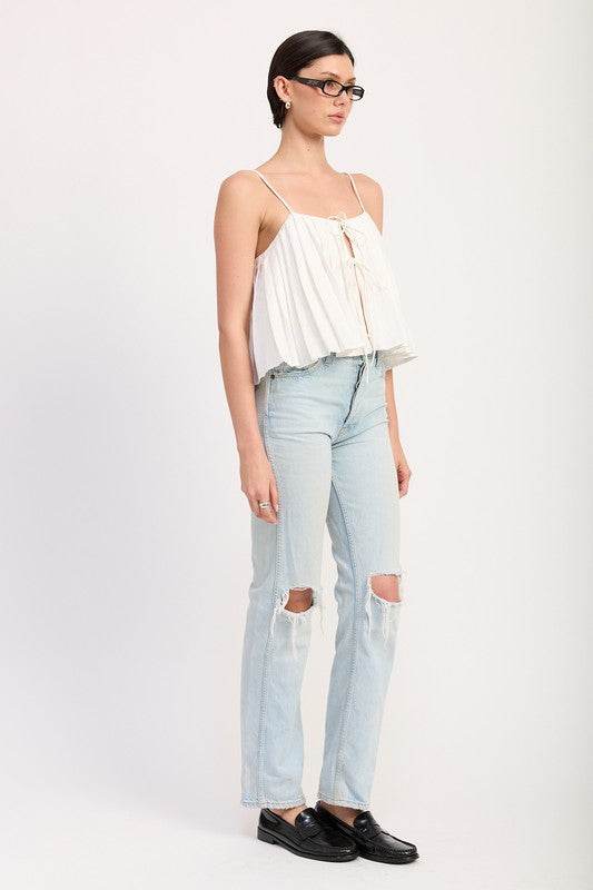 PLEATED TIE FRONT CAMI TOP - Shop Style & More | Fresh Looks, Everyday Deals & Free Shipping