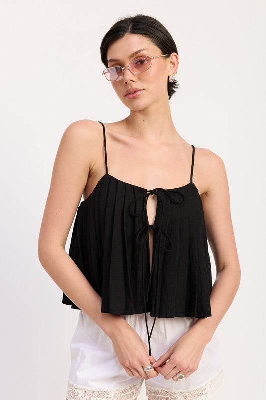 PLEATED TIE FRONT CAMI TOP - Shop Style & More | Fresh Looks, Everyday Deals & Free Shipping
