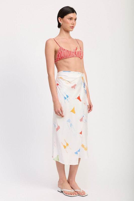 PRINTED SATIN MIDI SKIRT WITH SIDE RUCHE - Shop Style & More | Fresh Looks, Everyday Deals & Free Shipping