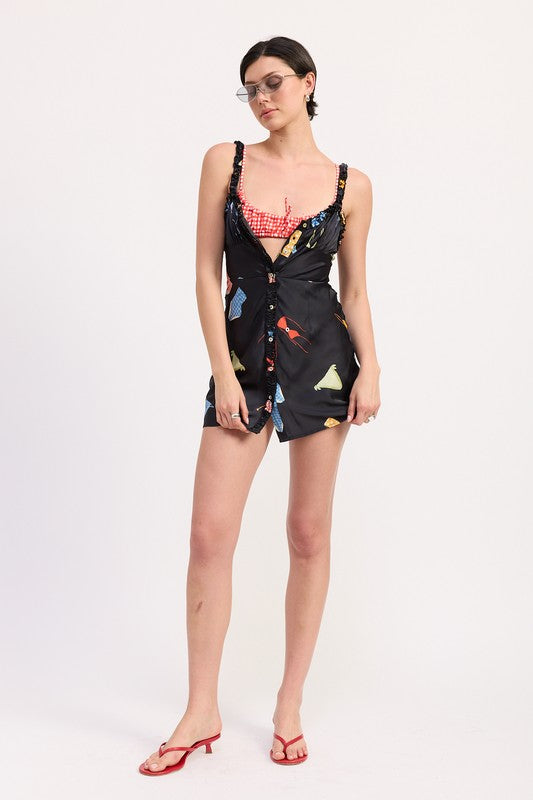 SATIN BUTTON UP BIAS CUT MINI DRESS Women - Dress - Casual