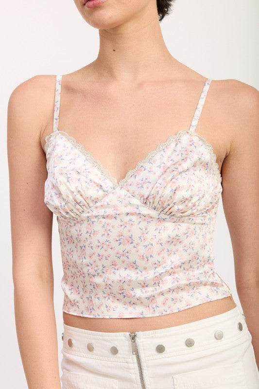 FLORAL SATIN CAMI TOP WITH LACE TRIM - Shop Style & More | Fresh Looks, Everyday Deals & Free Shipping