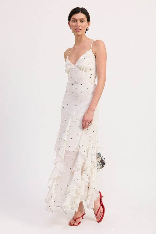 RUFFLED WRAP MAXI DRESS WITH CROSS BACK - Shop Style & More | Fresh Looks, Everyday Deals & Free Shipping