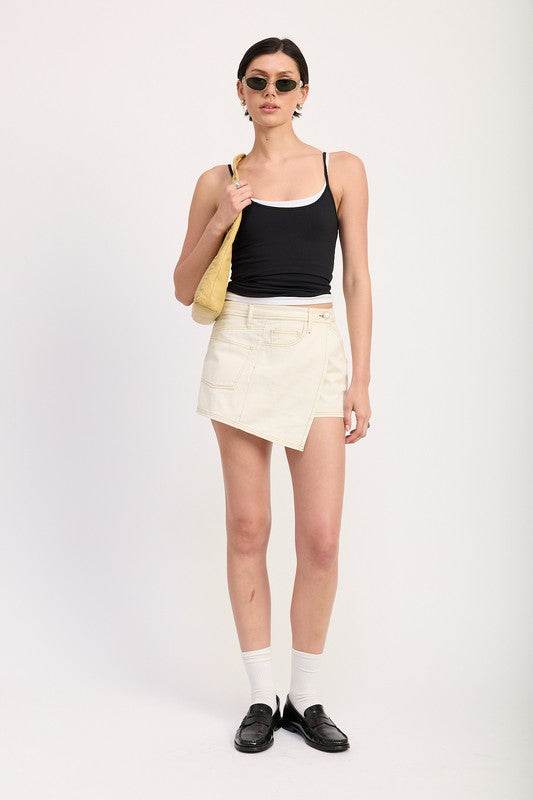 ASYMMETRICAL FOLD OVER DENIM SKORT - Shop Style & More | Fresh Looks, Everyday Deals & Free Shipping